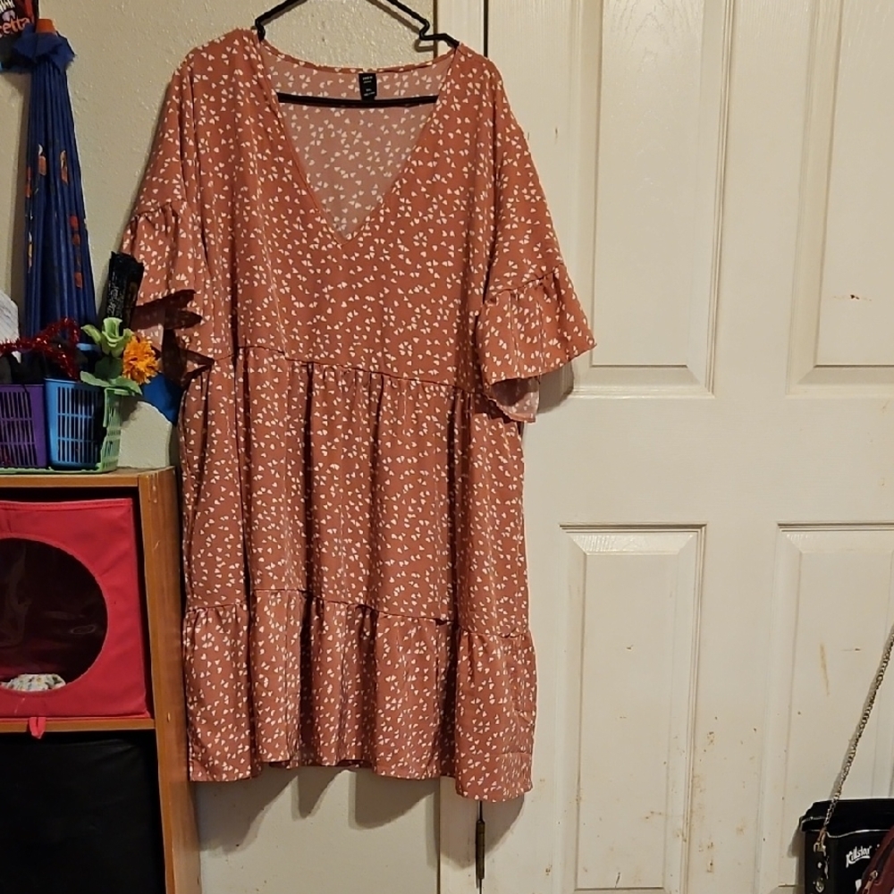 SHEIN Pink Flutter Sleeve V-Neck Sundress